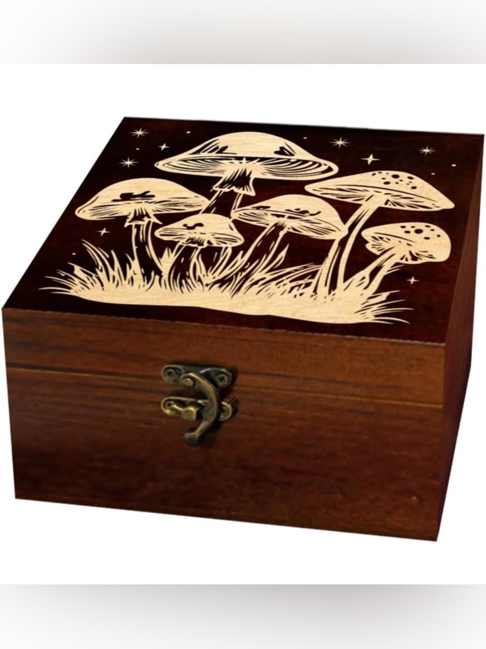 Wooden Keepsake Box with Cream Mushroom Inlay